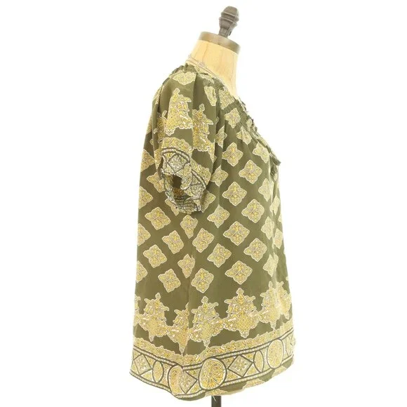 Joie Masha Silk Peasant Top S Short Sleeve Geometric Green Oversized EUC B76 - Picture 2 of 3